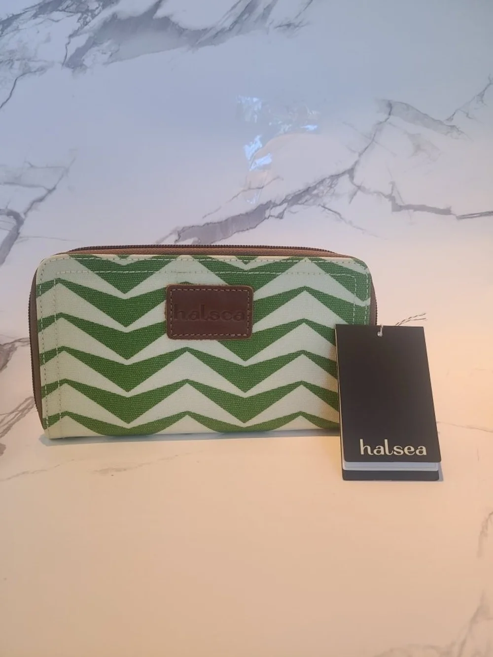 Halsea Green Chevron Zip Wallet